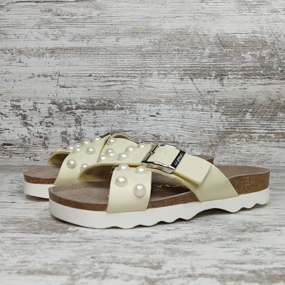 đ§NWOT Ethem Genuins Cream Pearl Slide Sandal - Picture 4 of 16